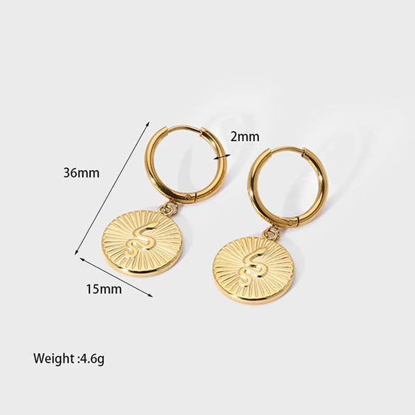 Wholesale Snakeshaped Geometric Stainless Steel 14K Gold Plated Earrings For Women