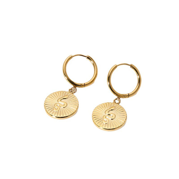 Wholesale Snakeshaped Geometric Stainless Steel 14K Gold Plated Earrings For Women