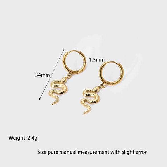 Wholesale Snakeshaped Geometric Stainless Steel 14K Gold Plated Earrings For Women