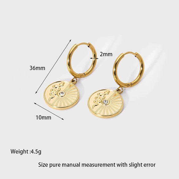 Wholesale Snakeshaped Geometric Stainless Steel 14K Gold Plated Earrings For Women