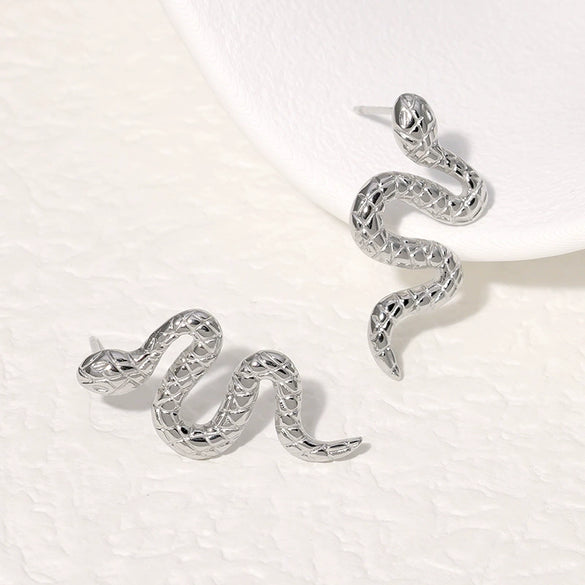 Wholesale Snakeshaped Titanium Steel Stud Earrings With Electroplating Punk And Niche Fashion Nonfading Unisex