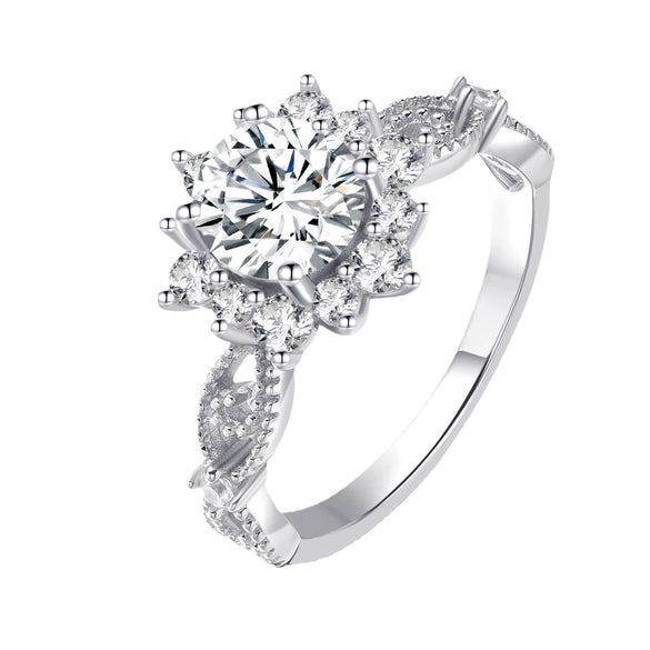 Wholesale Snow Flower Sterling Silver Moissanite Diamond Ring For Women With Electroplating Treatment Geometric Styling And Light Luxury Style