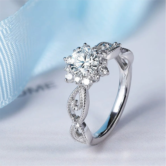 Wholesale Snow Flower Sterling Silver Moissanite Diamond Ring For Women With Electroplating Treatment Geometric Styling And Light Luxury Style