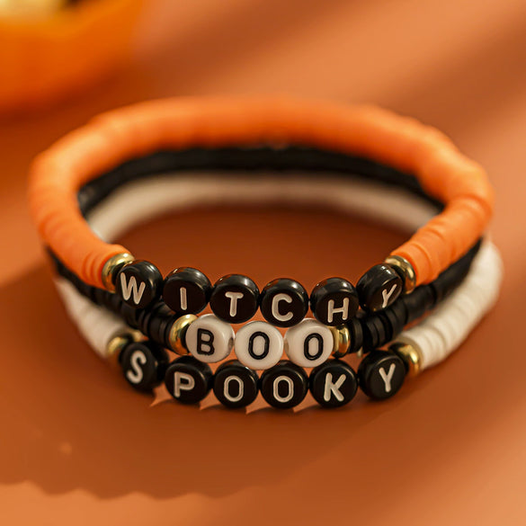 Wholesale Soft Clay Elastic Bracelet Set In Dark Style With Pumpkin Head And Letter Made Of Soft Ceramic Acrylic Ccb Electroplated Women's Fruit Shaped