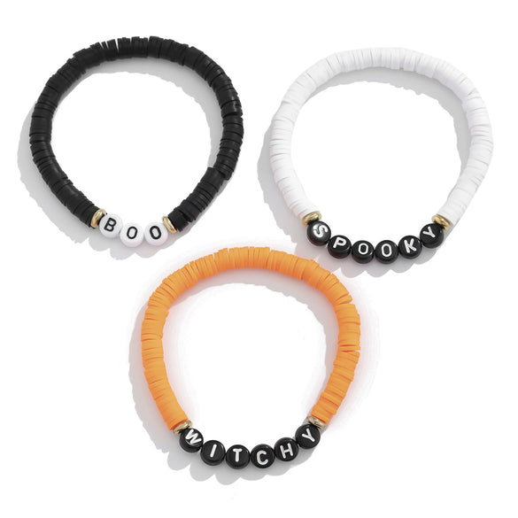Wholesale Soft Clay Elastic Bracelet Set In Dark Style With Pumpkin Head And Letter Made Of Soft Ceramic Acrylic Ccb Electroplated Women's Fruit Shaped