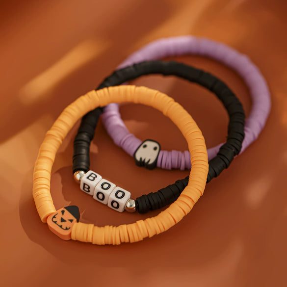 Wholesale Soft Clay Elastic Bracelet Set In Dark Style With Pumpkin Head And Letter Made Of Soft Ceramic Acrylic Ccb Electroplated Women's Fruit Shaped