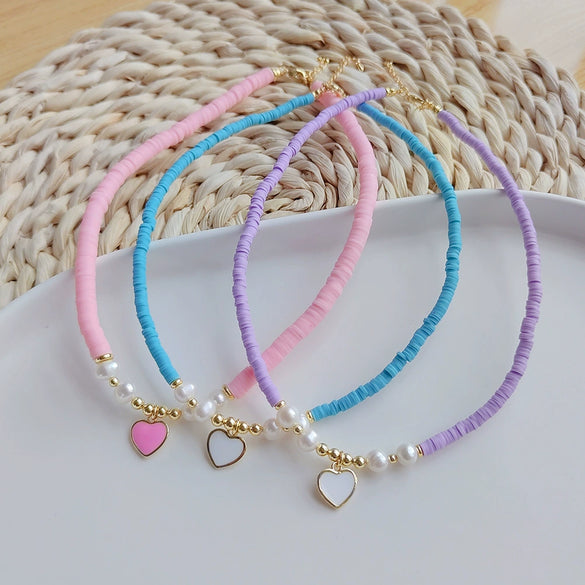 Wholesale Soft Pottery And Organic Glass Women's Bohemian Handmade Beaded Natural Love Pendant Necklace With Geometric Styling And Handwoven Treatment