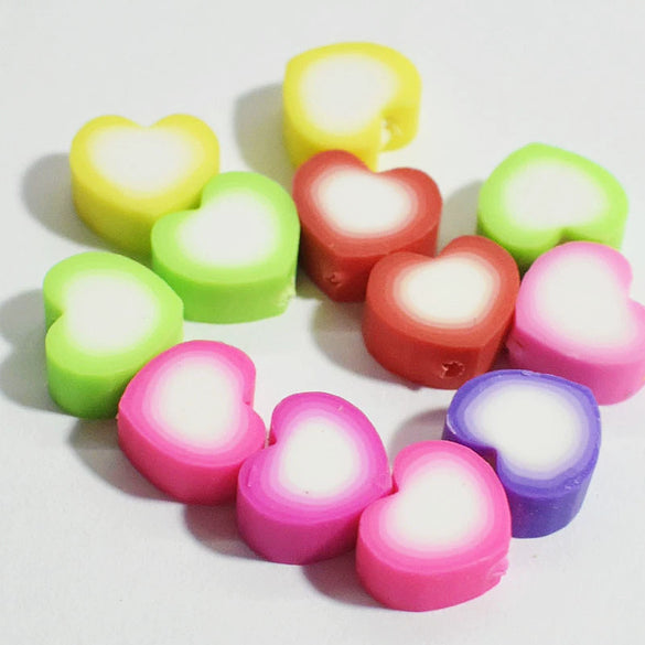 Wholesale Soft Pottery Beads Heart Shaped Mixed Colorful Gradient Diy Bracelet Beaded Jewelry Accessories With Baking Paint