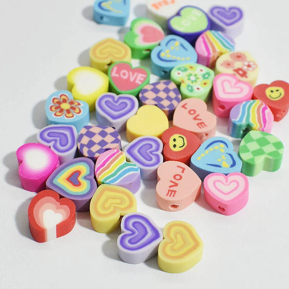 Wholesale Soft Pottery Beads Heart Shaped Mixed Colorful Gradient Diy Bracelet Beaded Jewelry Accessories With Baking Paint