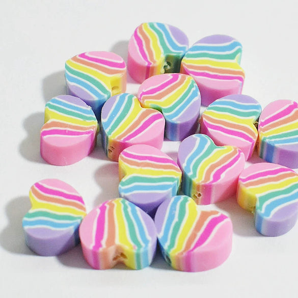 Wholesale Soft Pottery Beads Heart Shaped Mixed Colorful Gradient Diy Bracelet Beaded Jewelry Accessories With Baking Paint