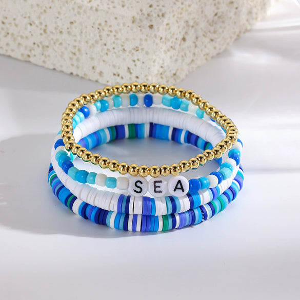 Wholesale Soft Pottery Bohemian Letter Beaded Bracelet For Women With Heart Star Geometric Patterns And Electroplating Treatment