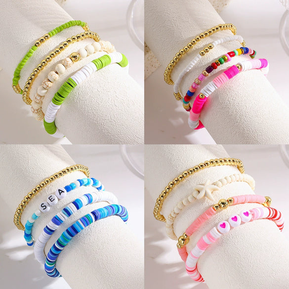 Wholesale Soft Pottery Bohemian Letter Beaded Bracelet For Women With Heart Star Geometric Patterns And Electroplating Treatment