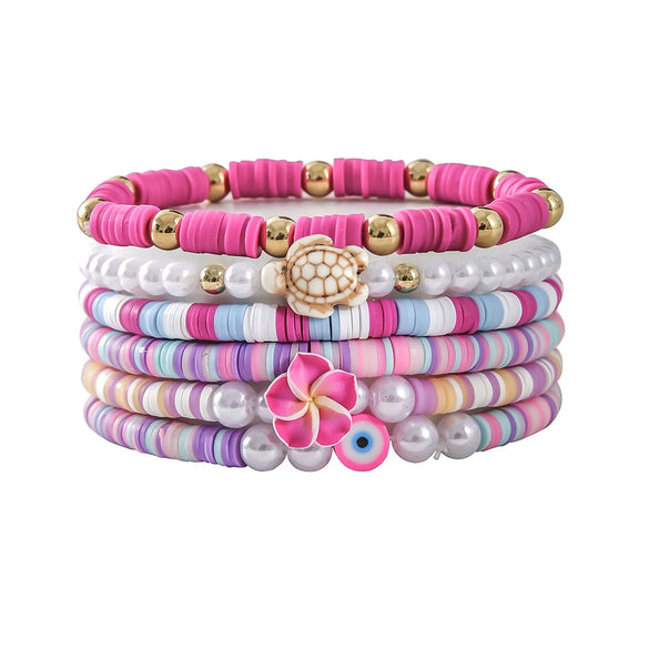 Wholesale Soft Pottery Flower Shell Elastic Bracelet For Women Electroplated Preppy Style