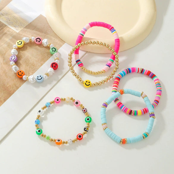 Wholesale Soft Pottery Geometric Smiley Face Bracelet Unisex Electroplating Design