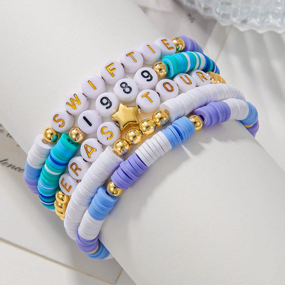 Wholesale Soft Pottery Stainless Steel Copper Beads Acrylic Handmade Friendship Letter Geometric Bracelet