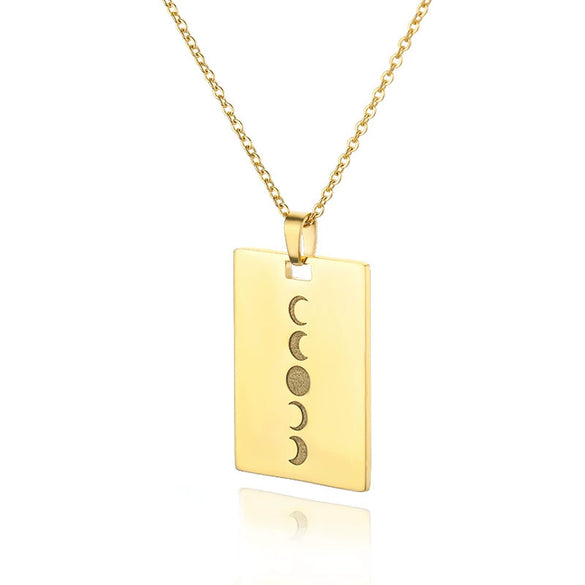 Wholesale Solar System Design Stainless Steel 18K Gold Plated Square Pendant Necklace With Sun Carving And Electroplating For Women