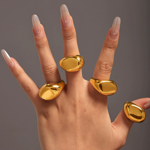 Wholesale Specialshaped Glazing Texturized Ring Stainless Steel Pvd Plated 18K True Gold Color Preservation Light Luxury Geometric Jewelry For Women