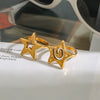 Wholesale Spiral Hollow Hammer Pattern Fivepointed Star Ring Stainless Steel 18K Gold Electroplated Trend Jewelry For Women