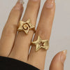 Wholesale Spiral Hollow Hammer Pattern Fivepointed Star Ring Stainless Steel 18K Gold Electroplated Trend Jewelry For Women