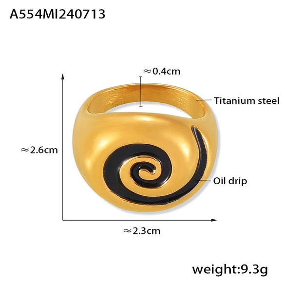Wholesale Spiral Pattern Oil Drop 316L Stainless Steel 18K Gold Plated Finger Ring For Women Retro Simple Geometric Style