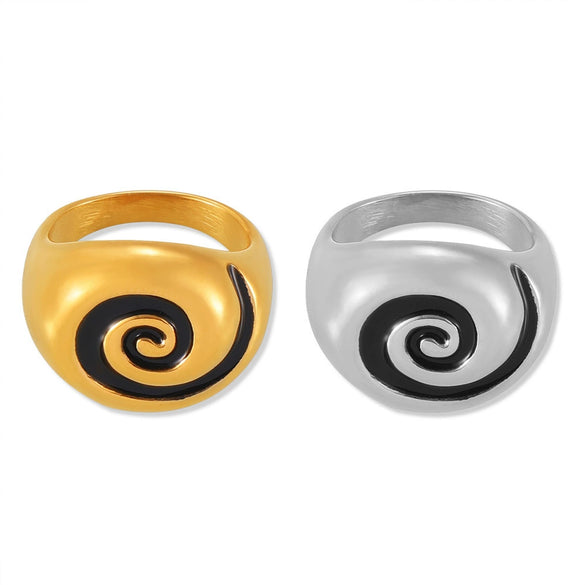 Wholesale Spiral Pattern Oil Drop 316L Stainless Steel 18K Gold Plated Finger Ring For Women Retro Simple Geometric Style
