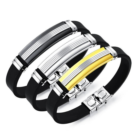 Wholesale Sports Bracelet Stainless Steel Silicone Geometric Design For Men