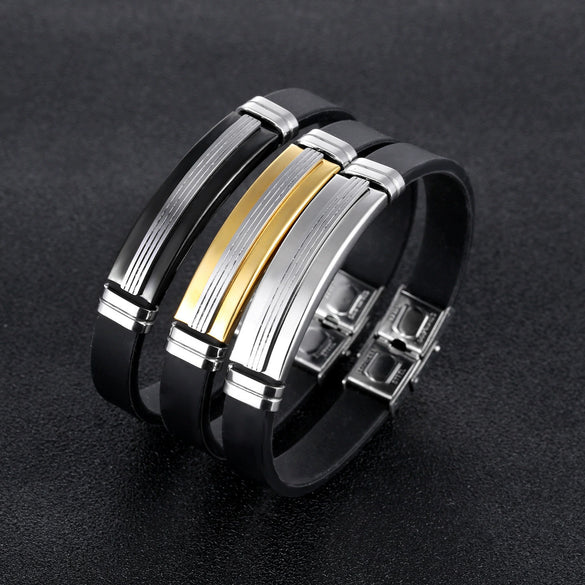 Wholesale Sports Bracelet Stainless Steel Silicone Geometric Design For Men