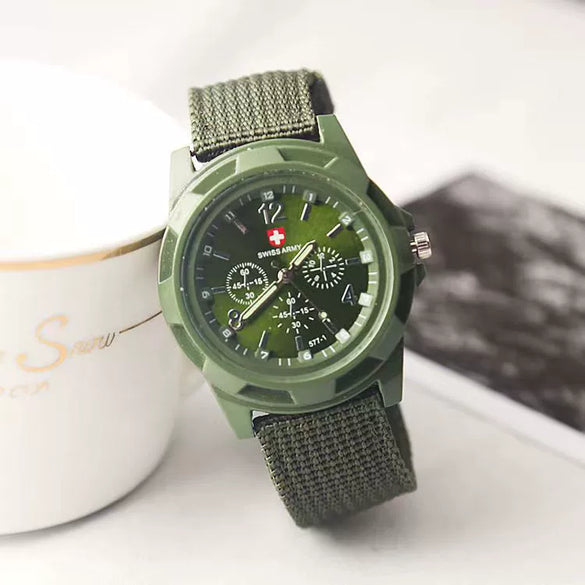 Wholesale Sports Military Watch With Alloy Case Textile Strap Stainless Steel Buckle And Round Dial
