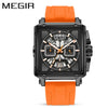 Wholesale Sports Quartz Multifunction Chronograph Men's Watch Alloy Case Silicone Strap Stainless Steel Buckle Square Shape Waterproof Luminous