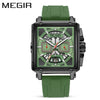Wholesale Sports Quartz Multifunction Chronograph Men's Watch Alloy Case Silicone Strap Stainless Steel Buckle Square Shape Waterproof Luminous