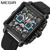 Wholesale Sports Quartz Multifunction Chronograph Men's Watch Alloy Case Silicone Strap Stainless Steel Buckle Square Shape Waterproof Luminous
