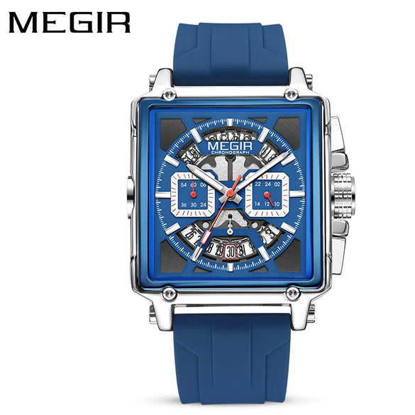 Wholesale Sports Quartz Multifunction Chronograph Men's Watch Alloy Case Silicone Strap Stainless Steel Buckle Square Shape Waterproof Luminous