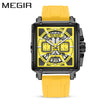 Wholesale Sports Quartz Multifunction Chronograph Men's Watch Alloy Case Silicone Strap Stainless Steel Buckle Square Shape Waterproof Luminous