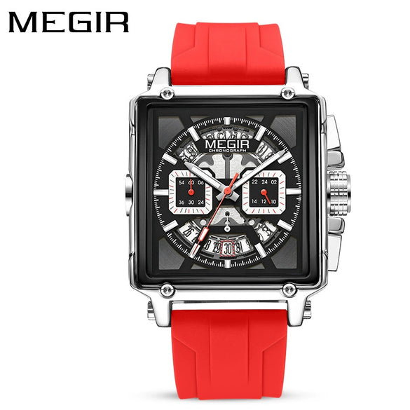 Wholesale Sports Quartz Multifunction Chronograph Men's Watch Alloy Case Silicone Strap Stainless Steel Buckle Square Shape Waterproof Luminous