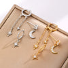 Wholesale Sports Style Asymmetric Star And Moon Zircon Earrings Threepiece Set Copper 14K Gold Ear Needle Electroplated