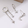 Wholesale Sports Style Asymmetric Star And Moon Zircon Earrings Threepiece Set Copper 14K Gold Ear Needle Electroplated