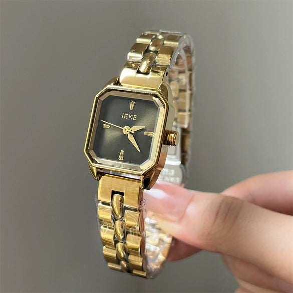 Wholesale Square Alloy And Metal Ladies' Medieval Style Simple Elegant High End Fashion Light Luxury Wristwatch With Spiral Crown And Butterfly Double Snap Buckle