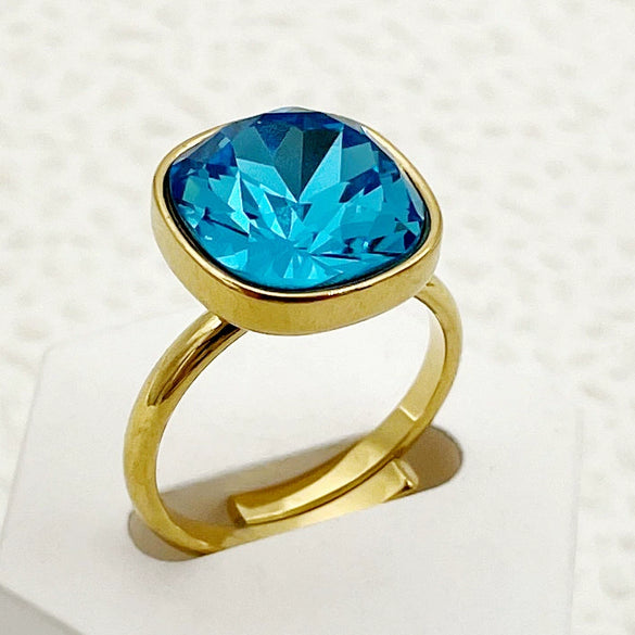 Wholesale Square And Heart Shape Zircon Inlaid Stainless Steel Electroplating Ring For Female