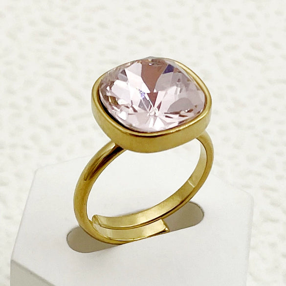 Wholesale Square And Heart Shape Zircon Inlaid Stainless Steel Electroplating Ring For Female