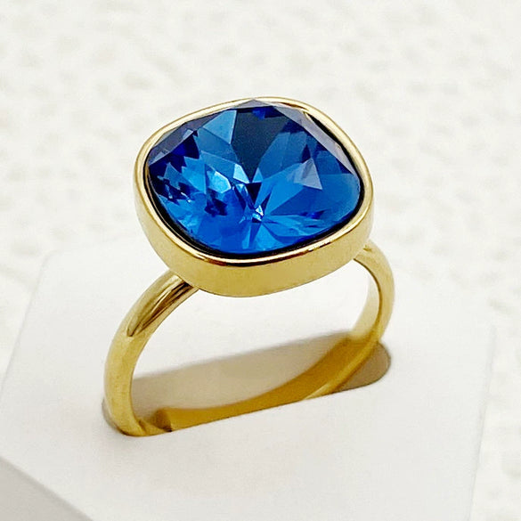Wholesale Square And Heart Shape Zircon Inlaid Stainless Steel Electroplating Ring For Female