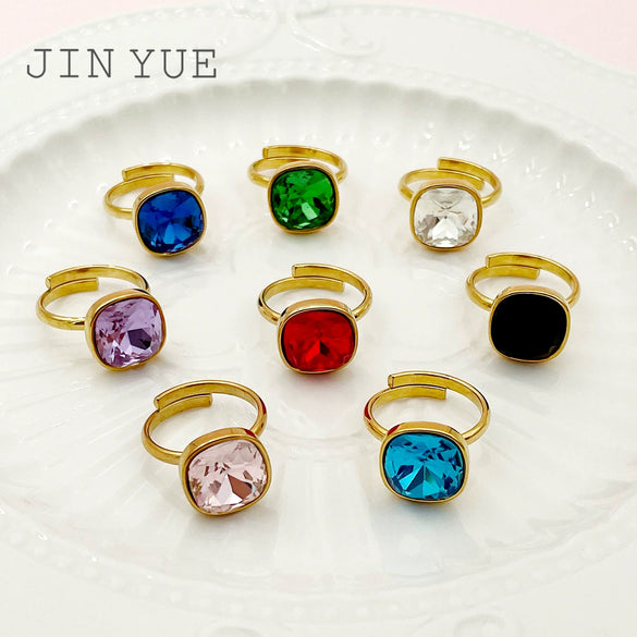 Wholesale Square And Heart Shape Zircon Inlaid Stainless Steel Electroplating Ring For Female