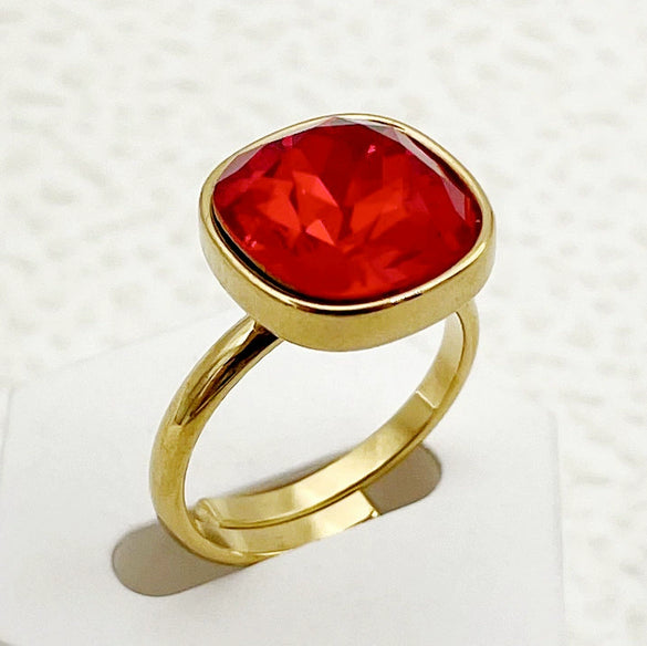Wholesale Square And Heart Shape Zircon Inlaid Stainless Steel Electroplating Ring For Female