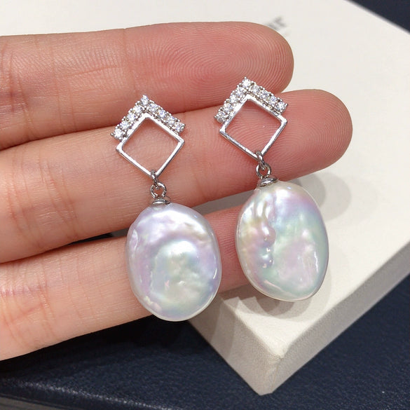 Wholesale Square Baroque Natural Freshwater Pearl Earrings For Women Alloy Inlaid With Gemstones