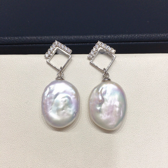 Wholesale Square Baroque Natural Freshwater Pearl Earrings For Women Alloy Inlaid With Gemstones