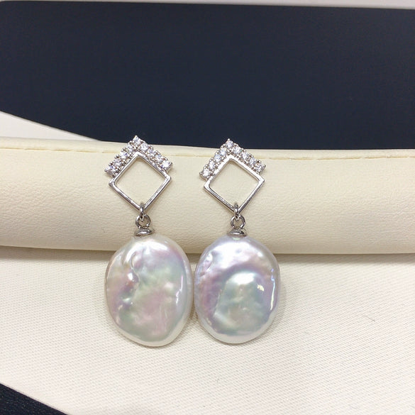 Wholesale Square Baroque Natural Freshwater Pearl Earrings For Women Alloy Inlaid With Gemstones