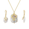 Wholesale Square Baroque Pearl Cut Out Cross Pendant S925 Sterling Silver Necklace For Women