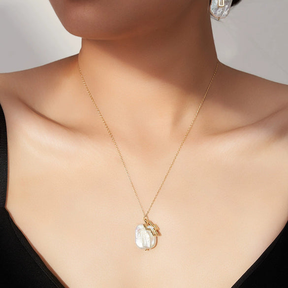 Wholesale Square Baroque Pearl Cut Out Cross Pendant S925 Sterling Silver Necklace For Women