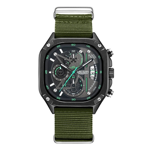 Wholesale Square Chronograph Luminous Calendar Watch With Canvas Nylon Belt Alloy Case Mineral Strengthened Glass Mirror And Stainless Steel Clasp
