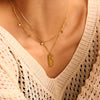 Wholesale Square Colorful Zircon Pendant Double Layer Necklace Light Luxury Style Stainless Steel Gold Plated Electroplated Jewelry