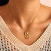 Wholesale Square Colorful Zircon Pendant Double Layer Necklace Light Luxury Style Stainless Steel Gold Plated Electroplated Jewelry